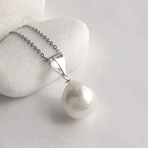 Sterling silver white cultured freshwater pearl pendant necklace 🆕